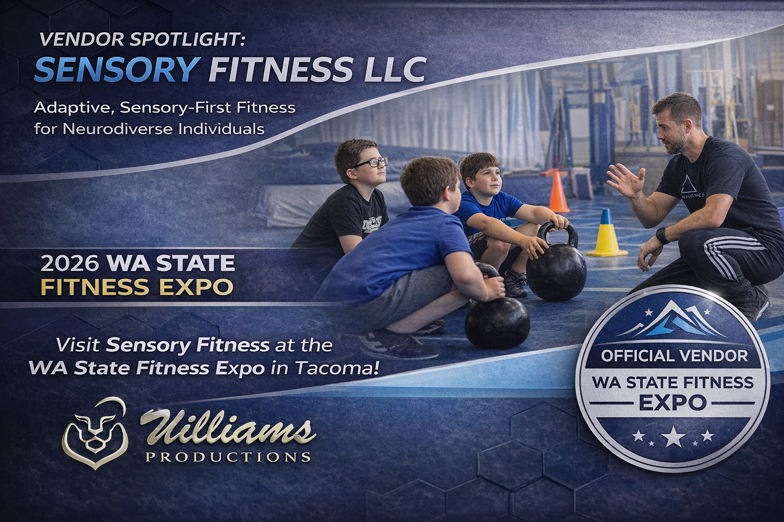 Vendor spotlight image of Sensory Fitness LLC providing adaptive, sensory-first fitness coaching for neurodiverse individuals at the WA State Fitness Expo